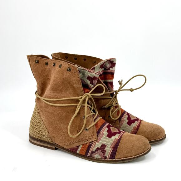 The Sak Shoes - The Sak Tan Genuine Suede Aztec Southwestern Crochet Boots